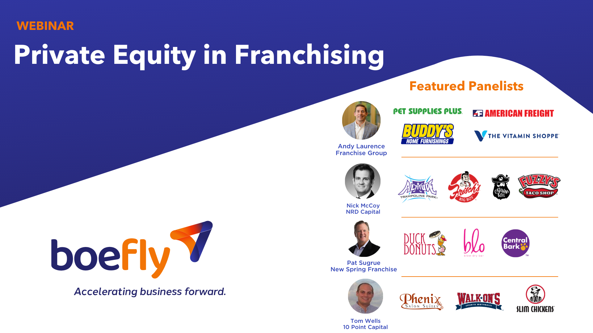 Private Equity in Franchising with images of the panelists and their brands.