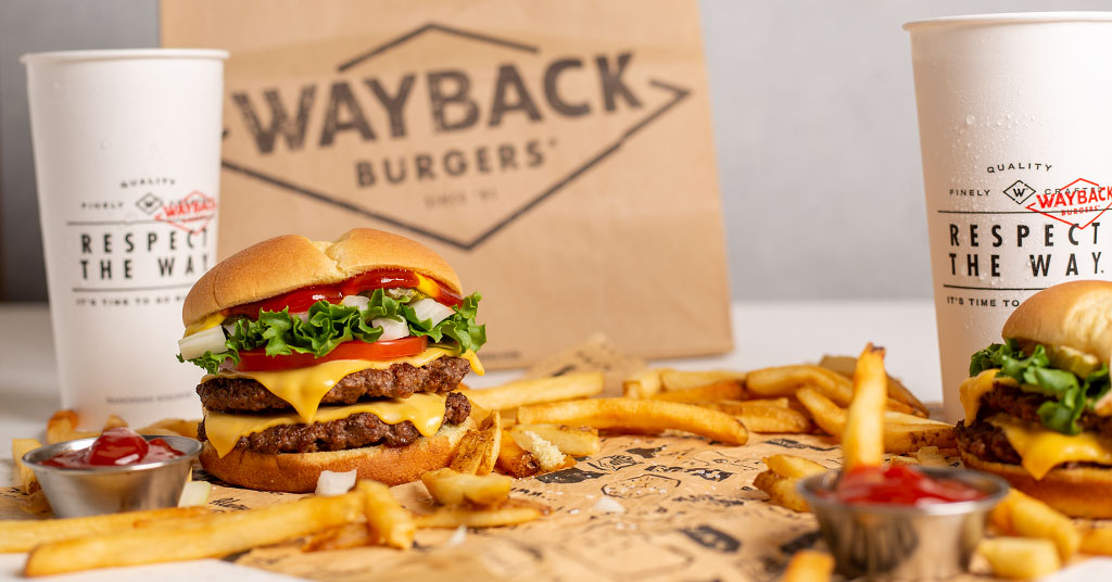 Wayback Burgers with cups and fries