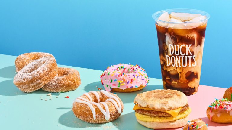 Donuts and iced coffee with milk
