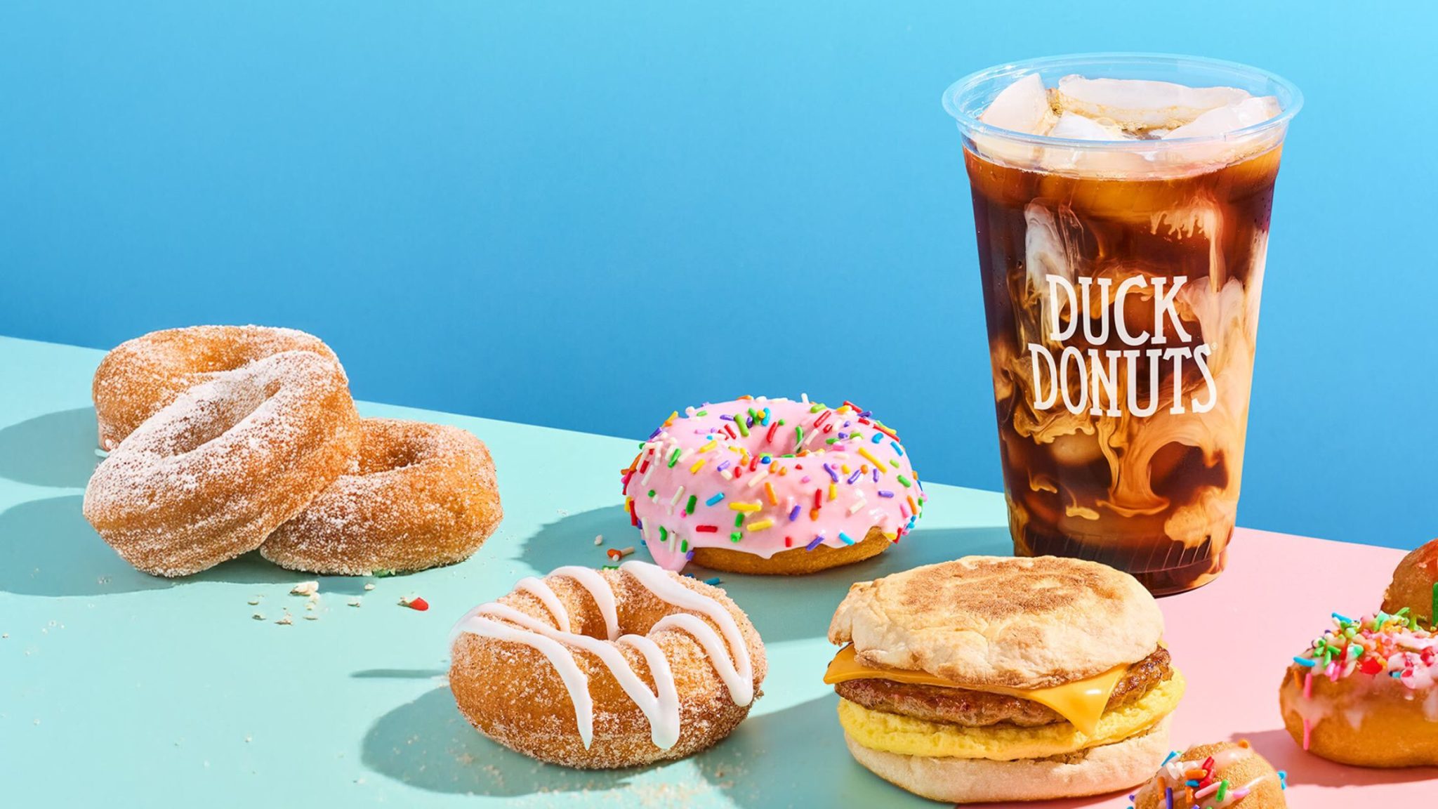 Donuts and iced coffee with milk
